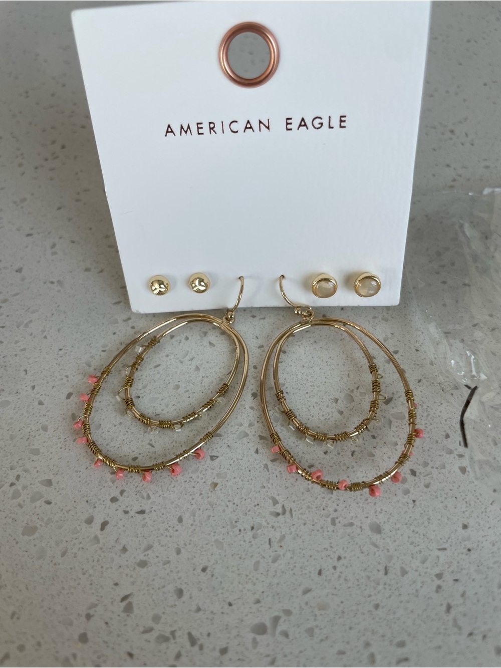 American Eagle 3 Pair Gold Tone Earring Set new With Tags